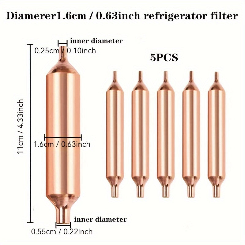 Metal sovutgichni quritish filtri - 5 ta almashtirish qismi va aksessuarlar to'plami. Universal mos keladi, elektr ta'minoti talab qilinmaydi. Toza mis materialidan tayyorlangan.