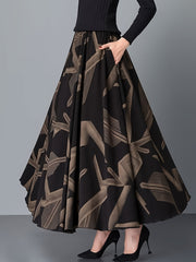 Women's Long Flared Geometric Pattern Polyester Skirt for Spring and Summer Vacation