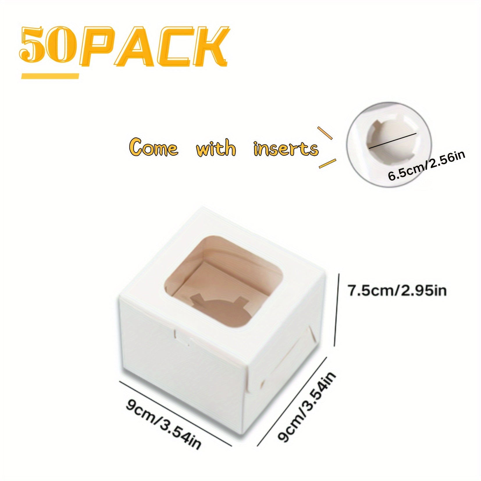 Pishirish va bayramlar uchun shaffof oynali 10-50 dona oq kek qutisi