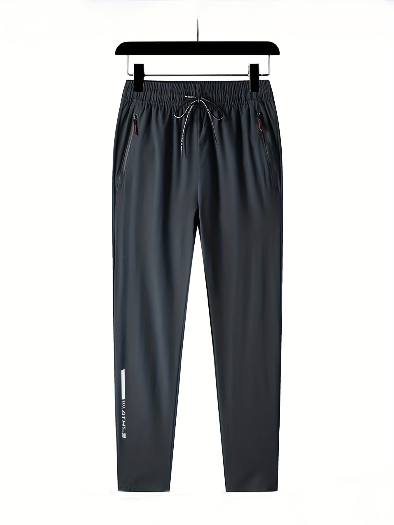 Men's Polyester Casual Pants with Zipper Pockets Elastic Waist Drawstring All-Season