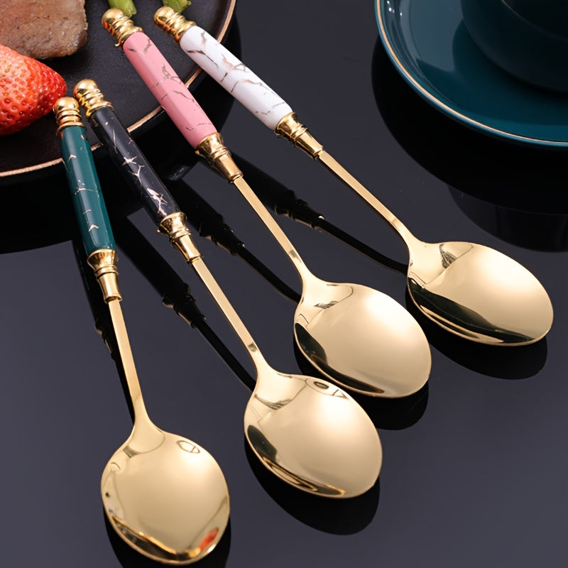 24-Piece Stainless Steel Tableware Set with Ceramic Handles for Hotel and Restaurant Dining