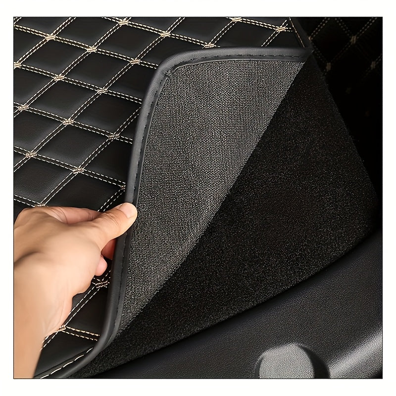 Faux Leather Car Trunk Mat Cargo Liner for SUVs Black and White Geometric