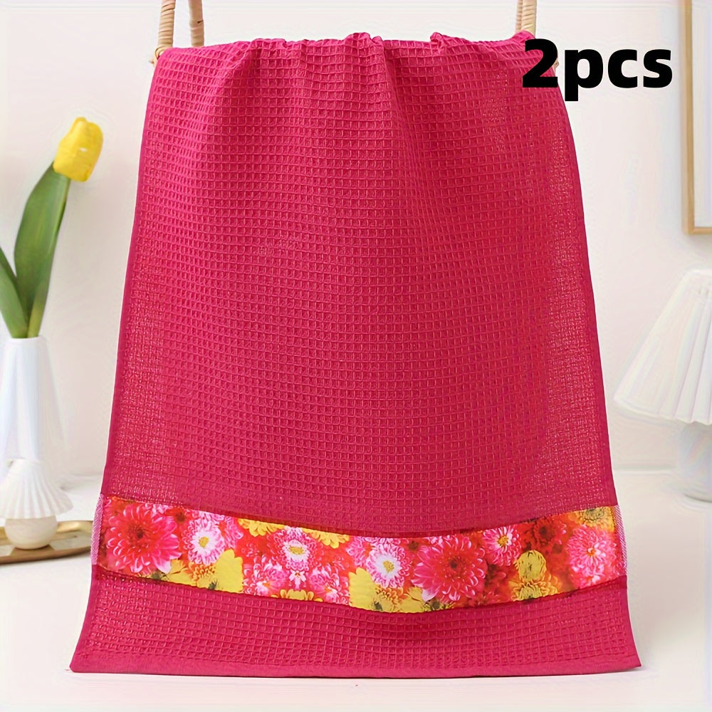 6-Piece Waffle Weave Kitchen Towels Set, Absorbent Dish Cloths, Plaid Design