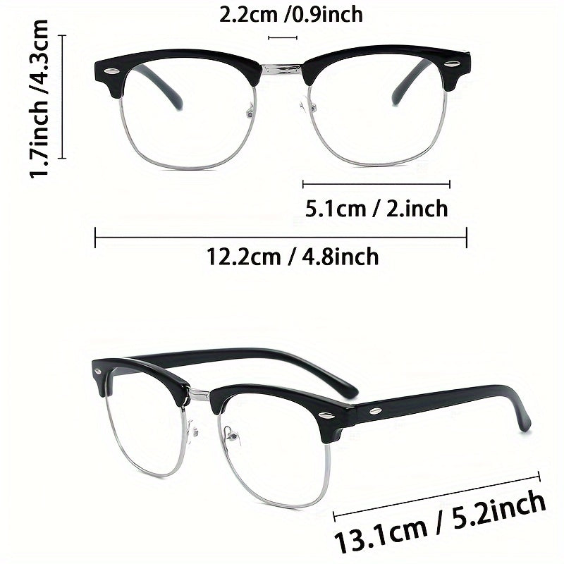 Men's Black Semi-Rimless Glasses with TAC Lenses Casual Style