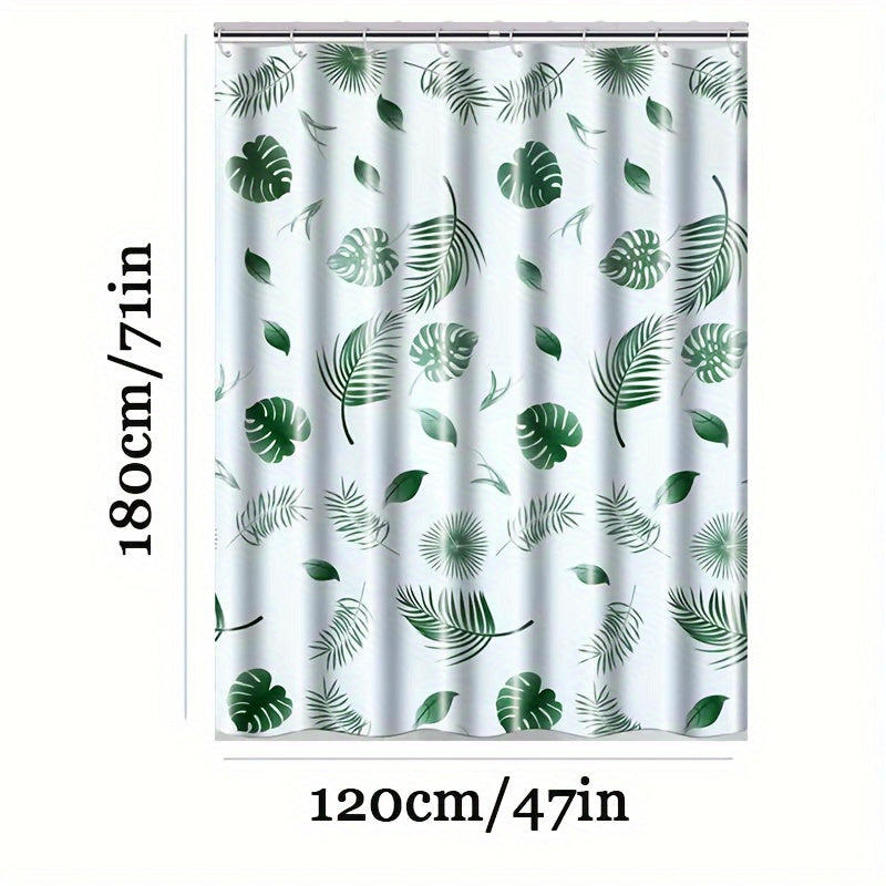 Water-Resistant Polyester Tropical Leaf Bath Liner with Hooks for Bathroom Decor