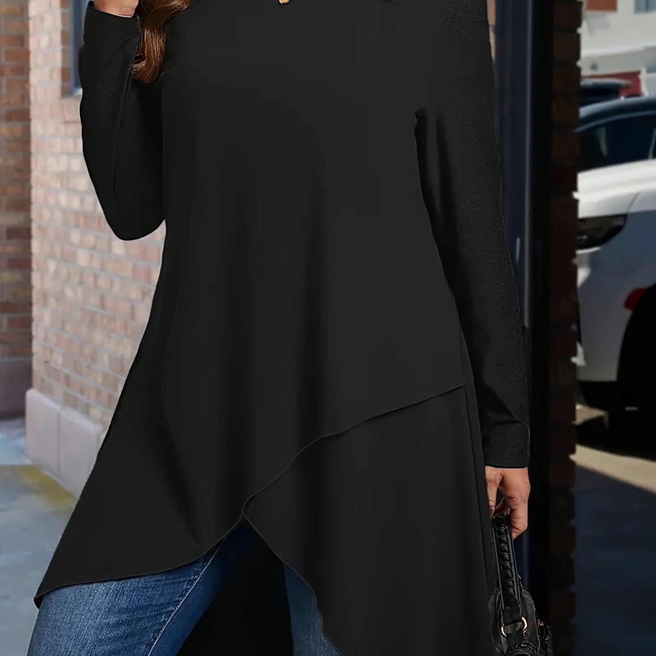 Women's Solid Color Irregular Long T-Shirt Casual Wear