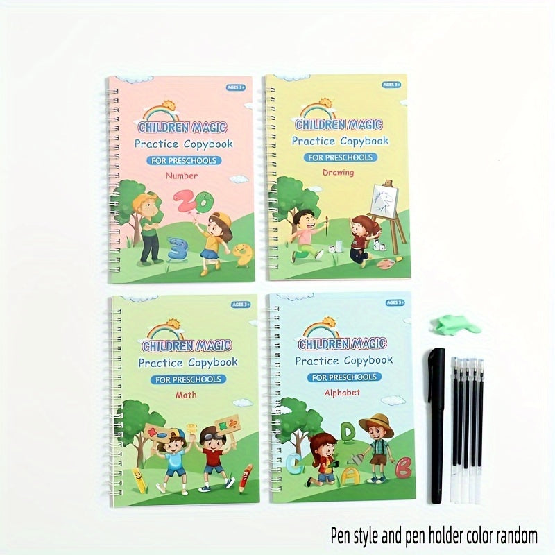 Educational Practice Workbooks for Kids Ages 3-8 Math and Alphabet Set with Pen and Refills
