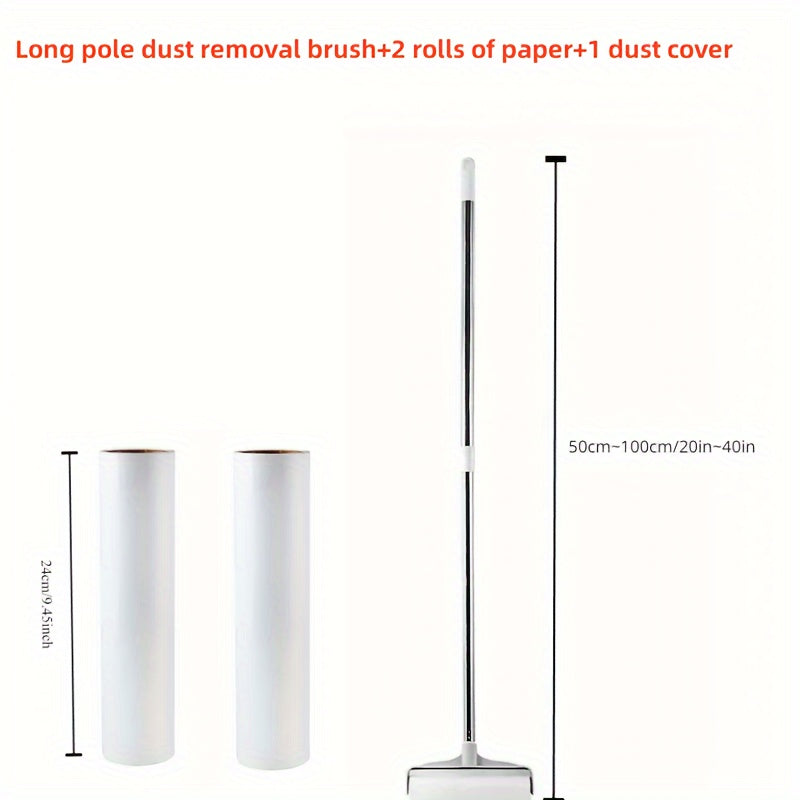 Telescopic Long Rod Dust Brush Set with Paper Rolls and Dust Cover