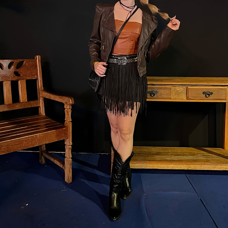 Women's Western Cowboy Boots Mid-Calf Embellished Black Synthetic Leather