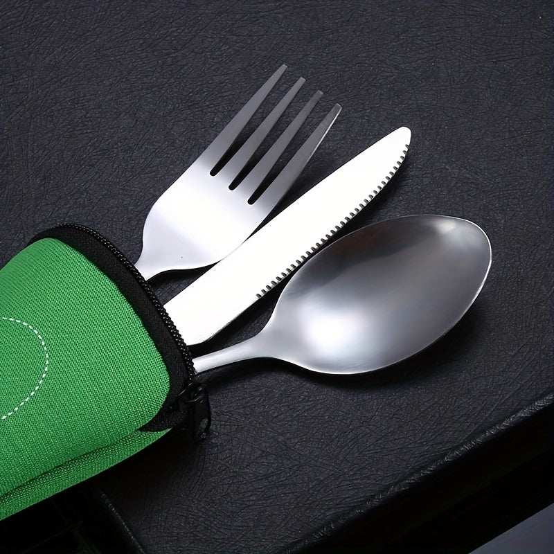 Stainless Steel Camping Cutlery Set 3-Piece with Portable Bag