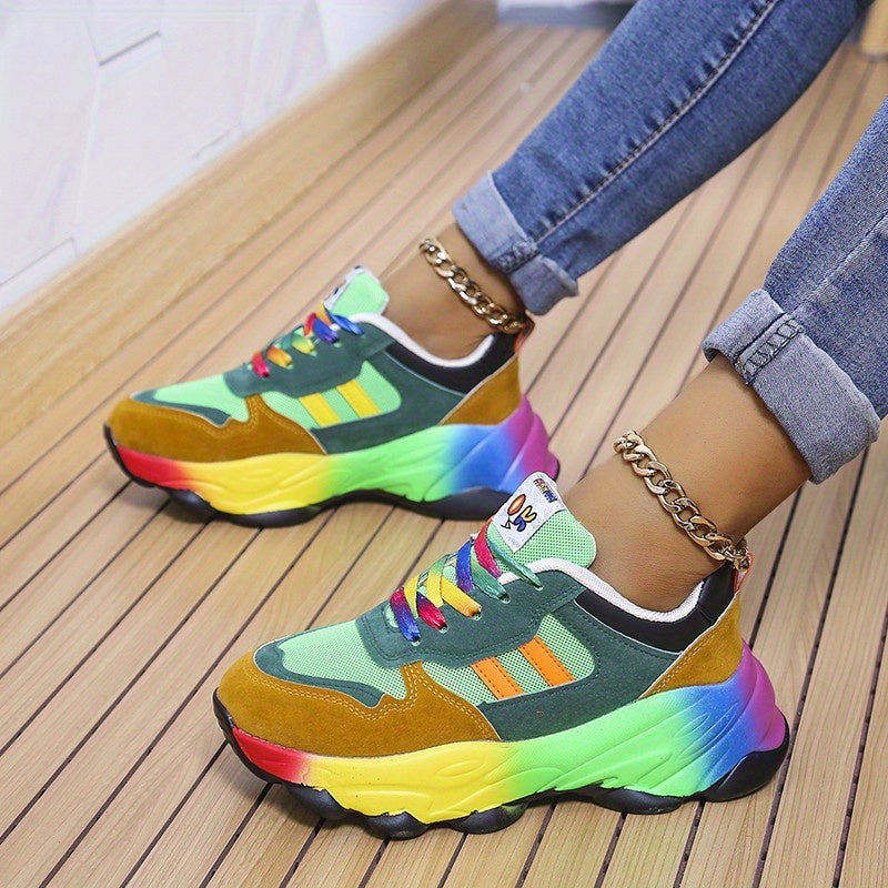 Women's Plus Size Mesh Casual Sneakers with Rainbow Soles Light-Up