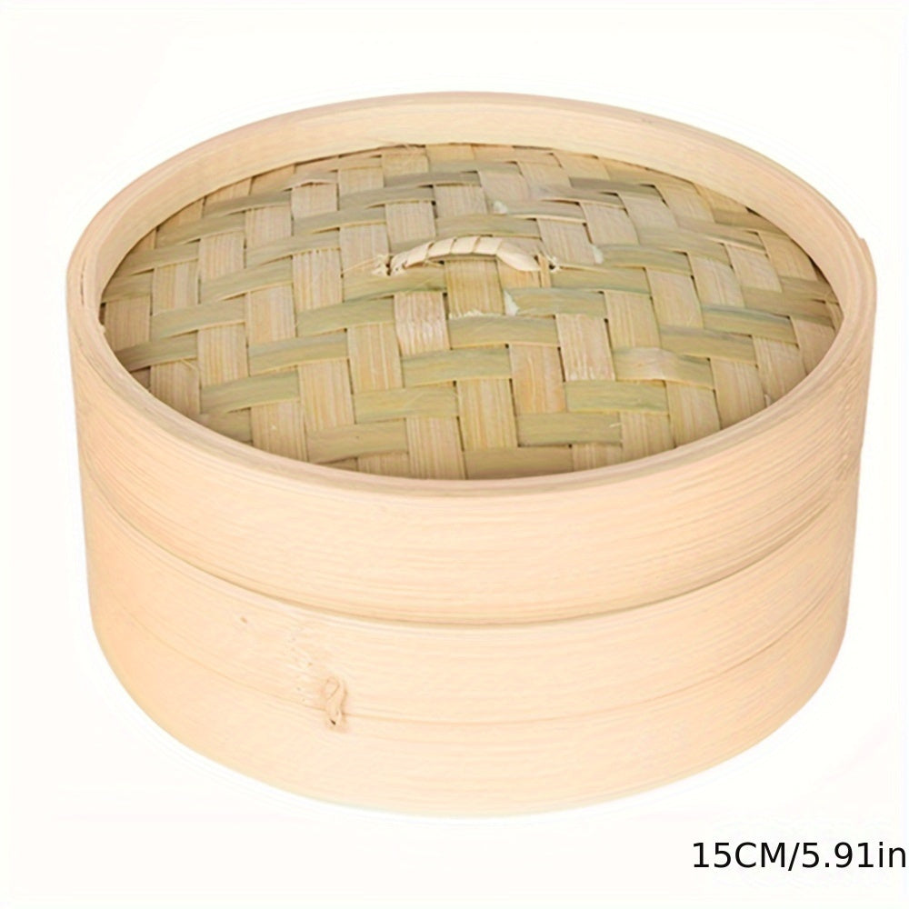 Conjunto de vaporizador de bambú con tapa, color madera, antiadherente, para cocinar en casa y en restaurantes