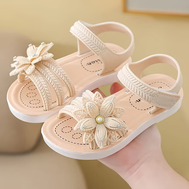 Girls' Floral Princess Sandals with Low Heel Lightweight Breathable Summer