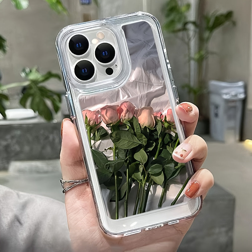 Rose Transparent TPU Phone Case for iPhone 11 to 16 Pro Max XR XS X 7 8 Plus SE2 SE3