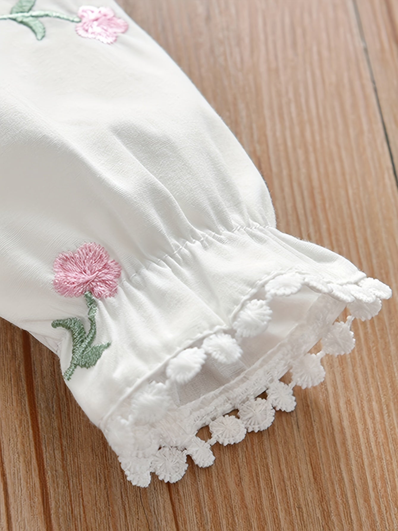 Girls' Long-Sleeve Embroidered Floral Shirt for Girls Over 3 Years Cotton Blend Spring Fall