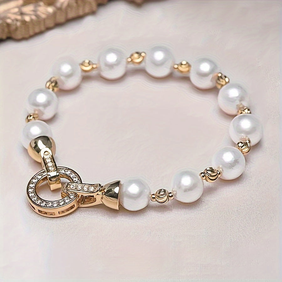 Freshwater Pearl Bracelet with Rhinestone Clasp for Birthdays Weddings Anniversaries