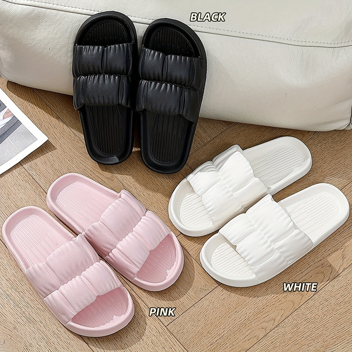 Unisex Solid Color Slip On Slides Open Toe Indoor Casual Shoes