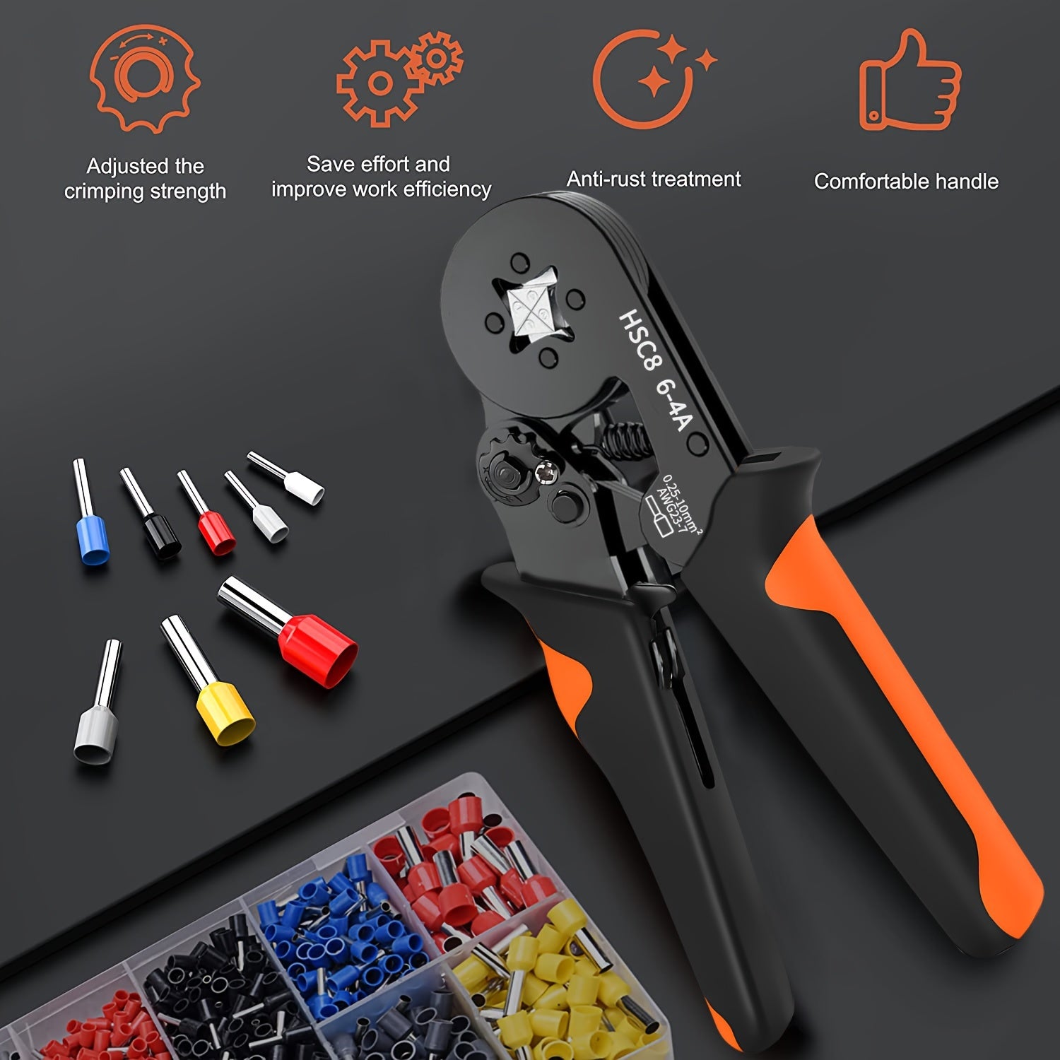 Hexagonal Crimping Tool HSC8 10-6 Adjustable Ratcheting Wire Terminal Crimper