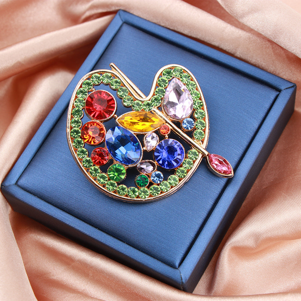 Women's Baroque Style Painter's Palette Brooch with Rhinestones