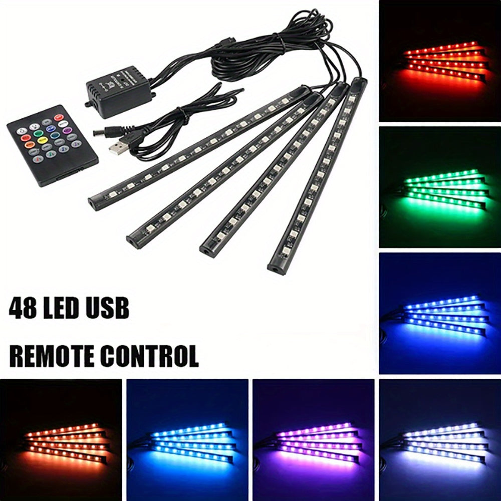 Car Interior LED Lights 4 Pack 48 LEDs RGB Neon Music Sync Remote