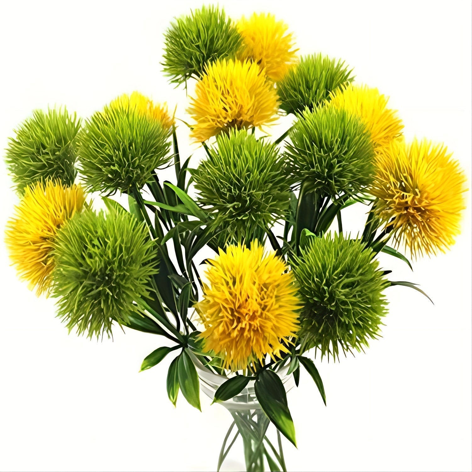 Artificial Dandelion Flower Bouquets Set of 10 Green for Wedding Party Home Decor