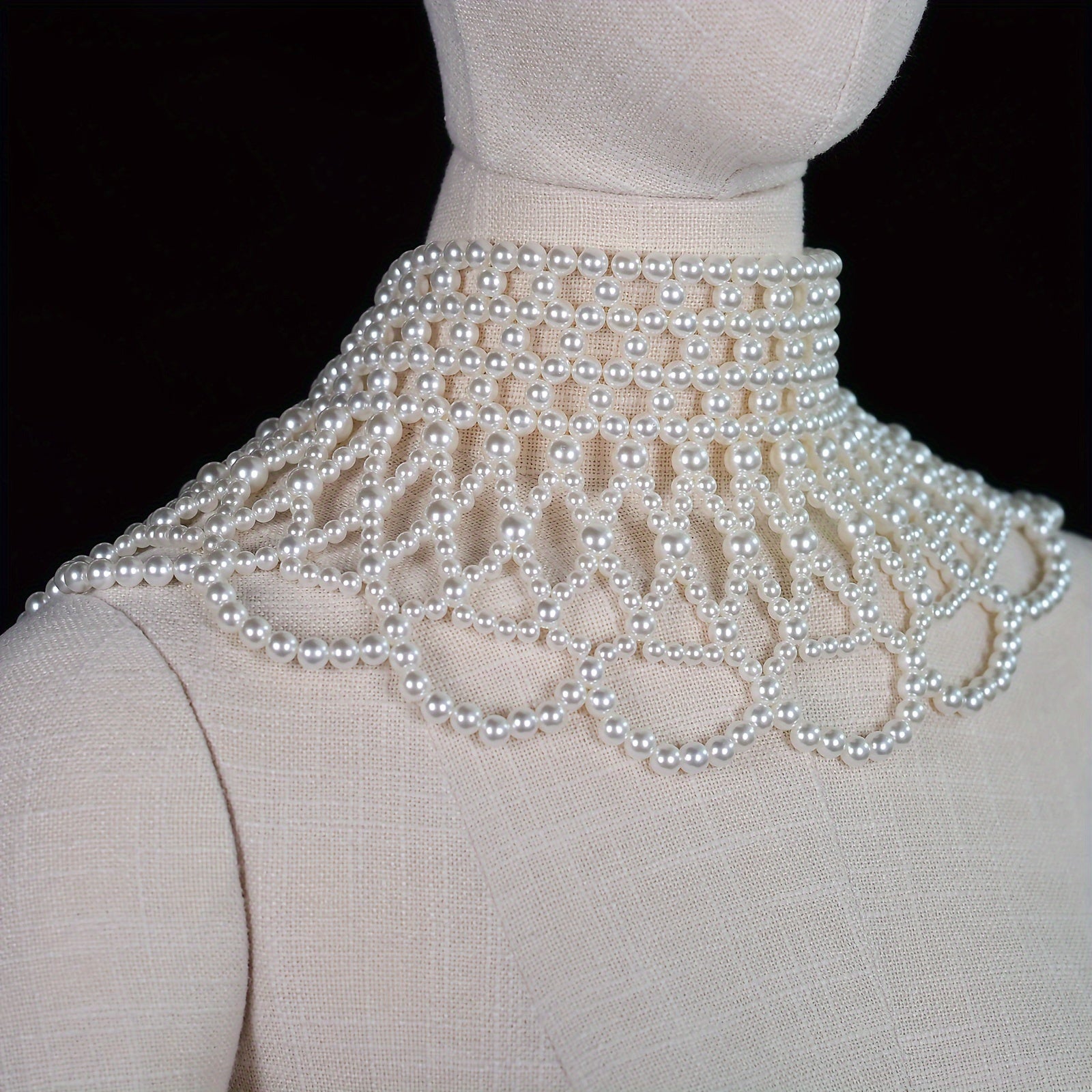 Women's Handmade Imitation Pearl Necklace with Beaded Details and Extension Chain for Wedding and Formal Wear