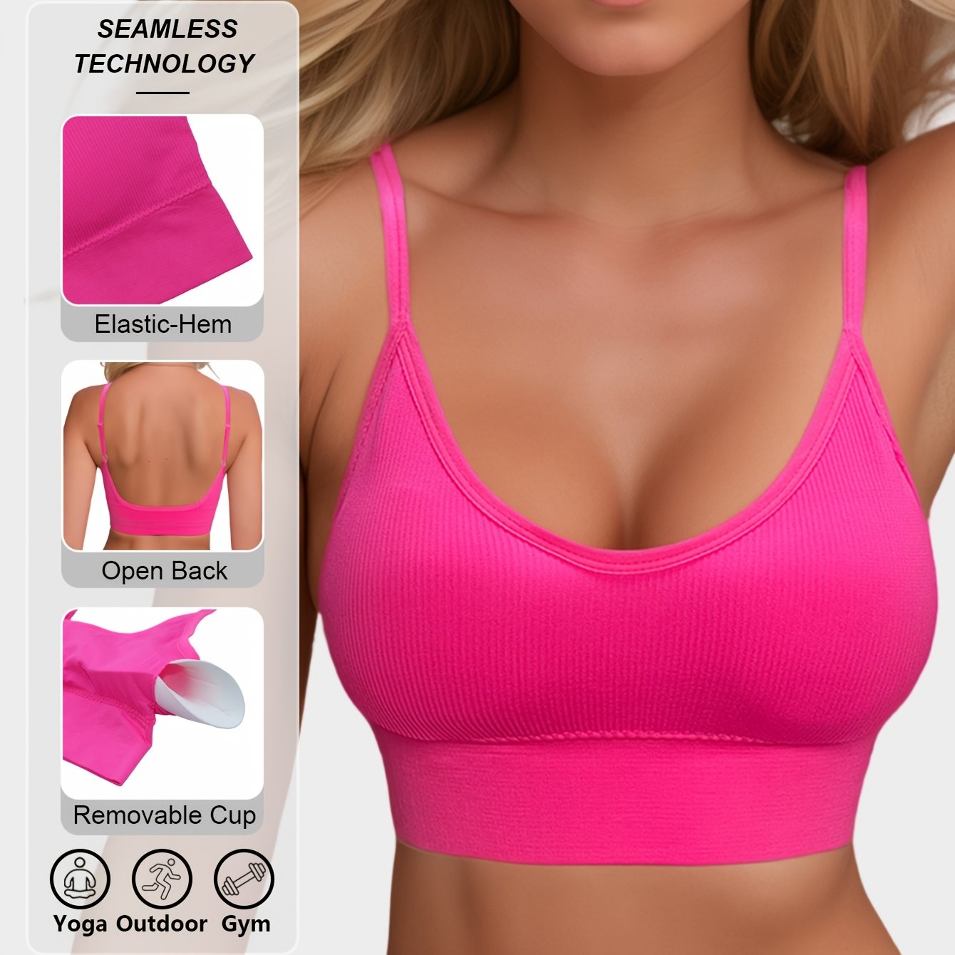 Women’s Ribbed Halter Backless Sports Bra for Yoga and Workout