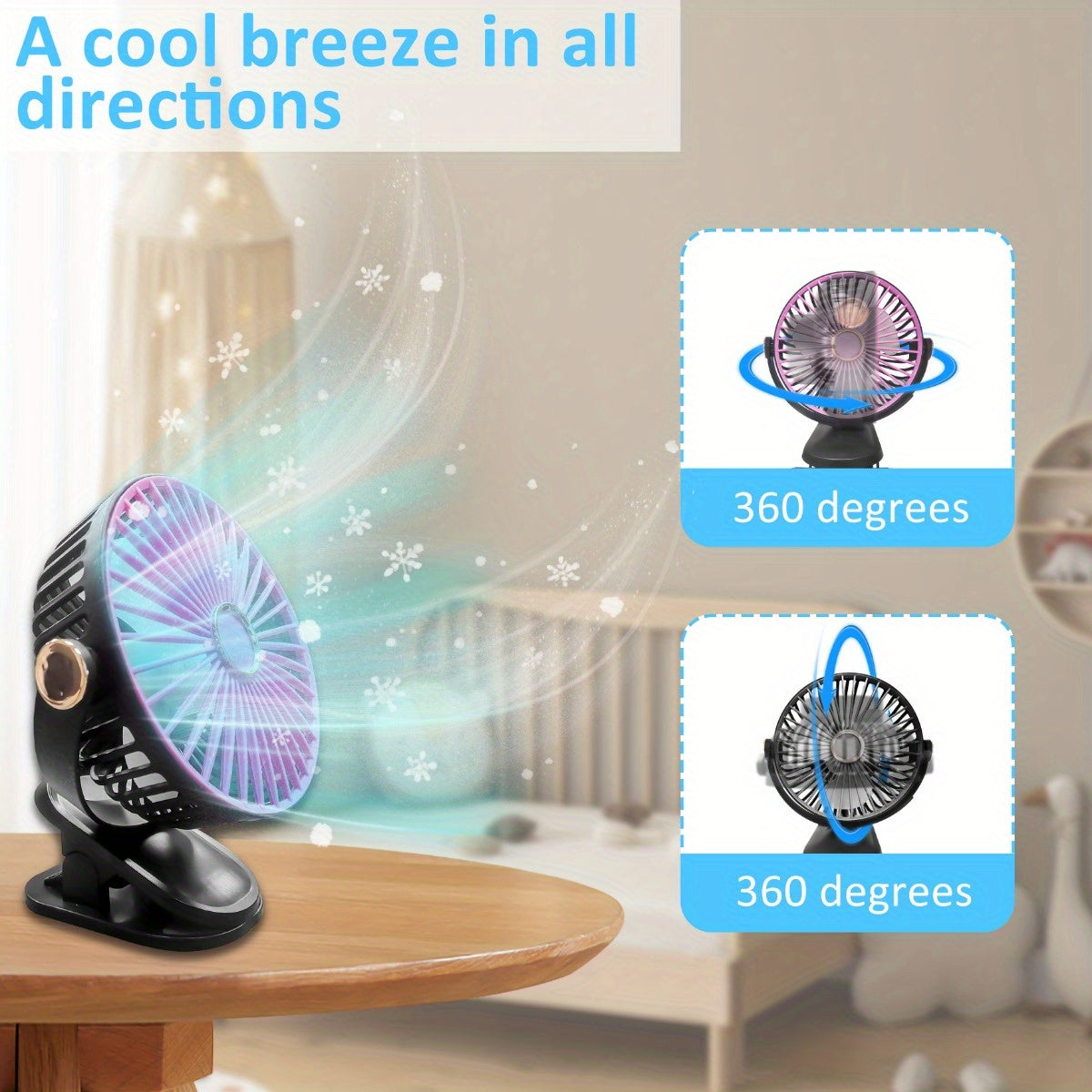 Rechargeable LED Camping Fan with 5-Speed Adjustable Air Circulation and 360° Rotation