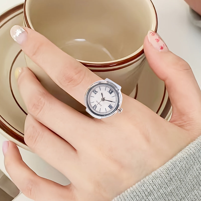 Women's Vintage Style Small Ring Watch with Roman Numerals and Creative Design
