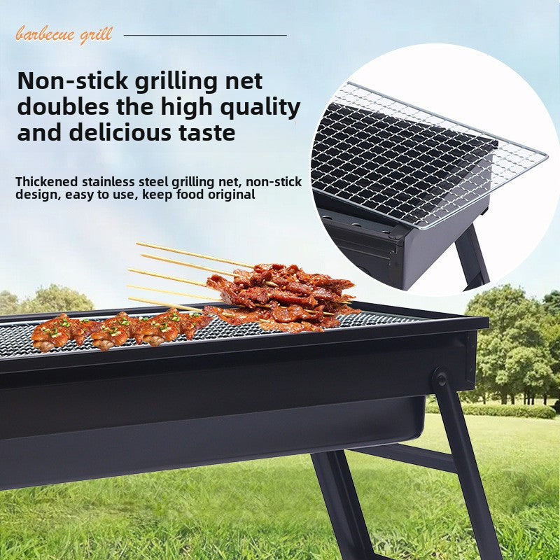 Портативный складной гриль на углях для барбекю для кемпинга на открытом воздухе, прочный дизайн с съемной крышкой и ножками