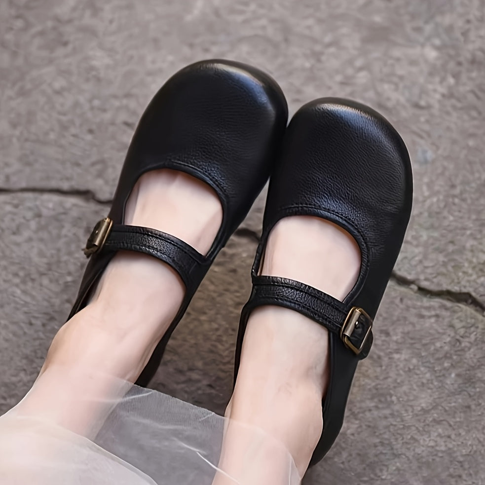 Women's Leather Mary Jane Flats Casual Shoes Adjustable Strap Lightweight