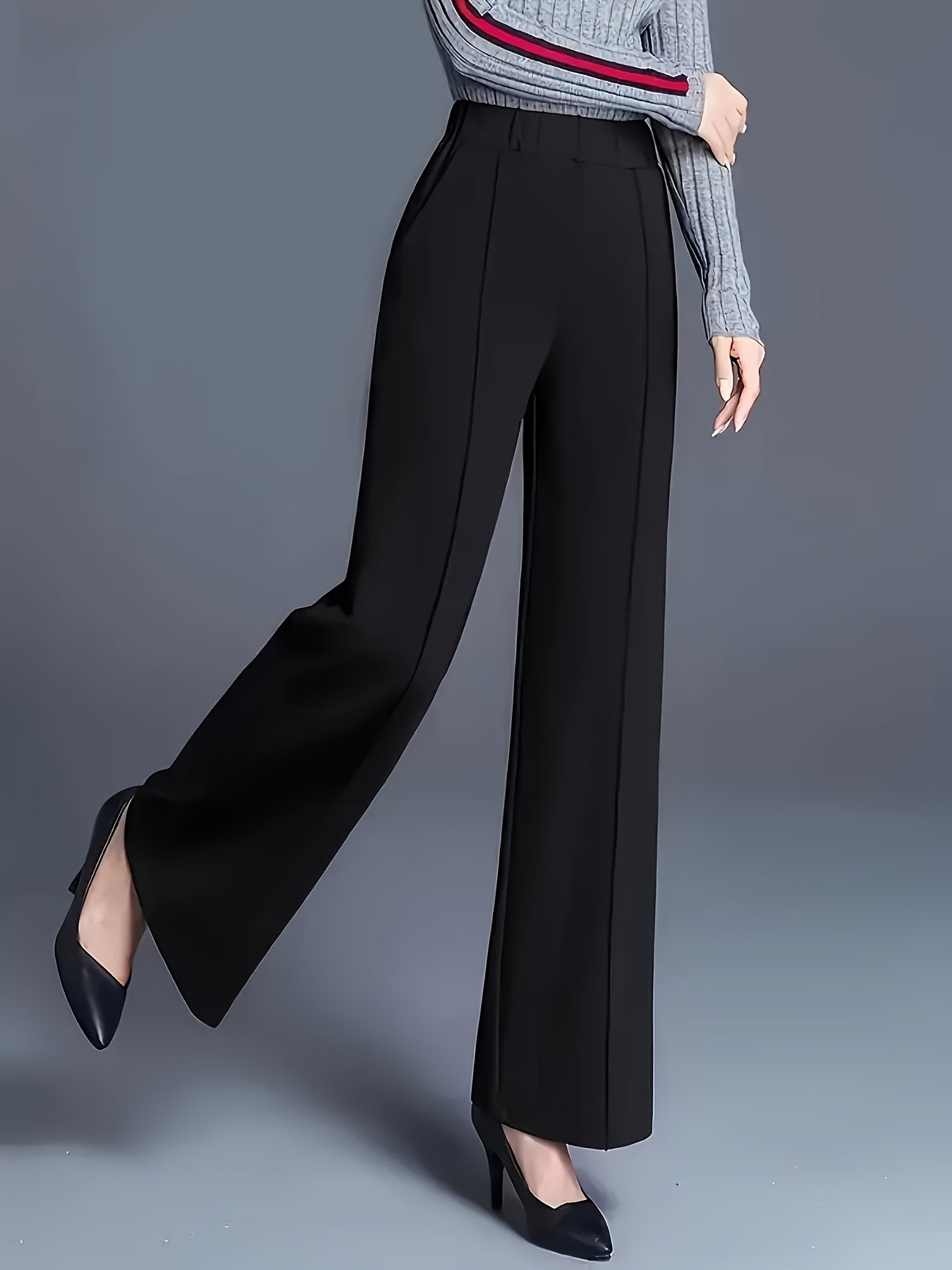 Women's High-Waist Straight Leg Trousers Polyester Elegant Office Wear