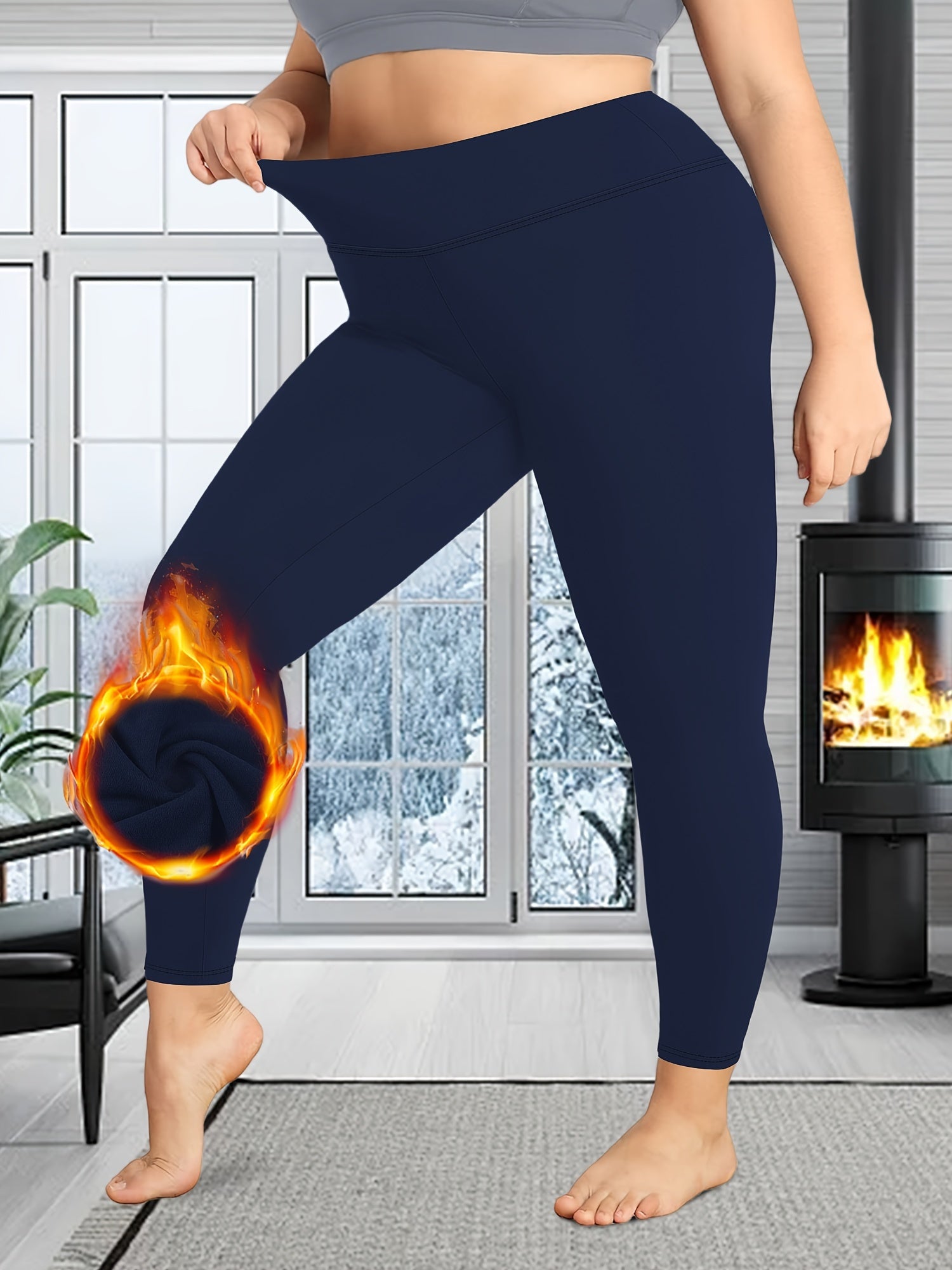 Plus Size Warm Leggings High Waist Thick Stretchy Fall Winter Women's