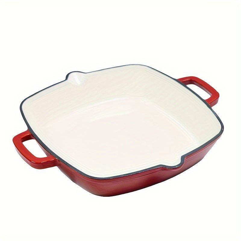 To‘g‘ri burchakli emal qoplangan quyma temir qozon - Ichki pishirish uchun ideal, mustahkam tutqichi va tozalash oson yuzasi mavjud, gaz va elektr pechlari bilan mos - 25.4 sm chuqurlikdagi kvadrat, qizil rang