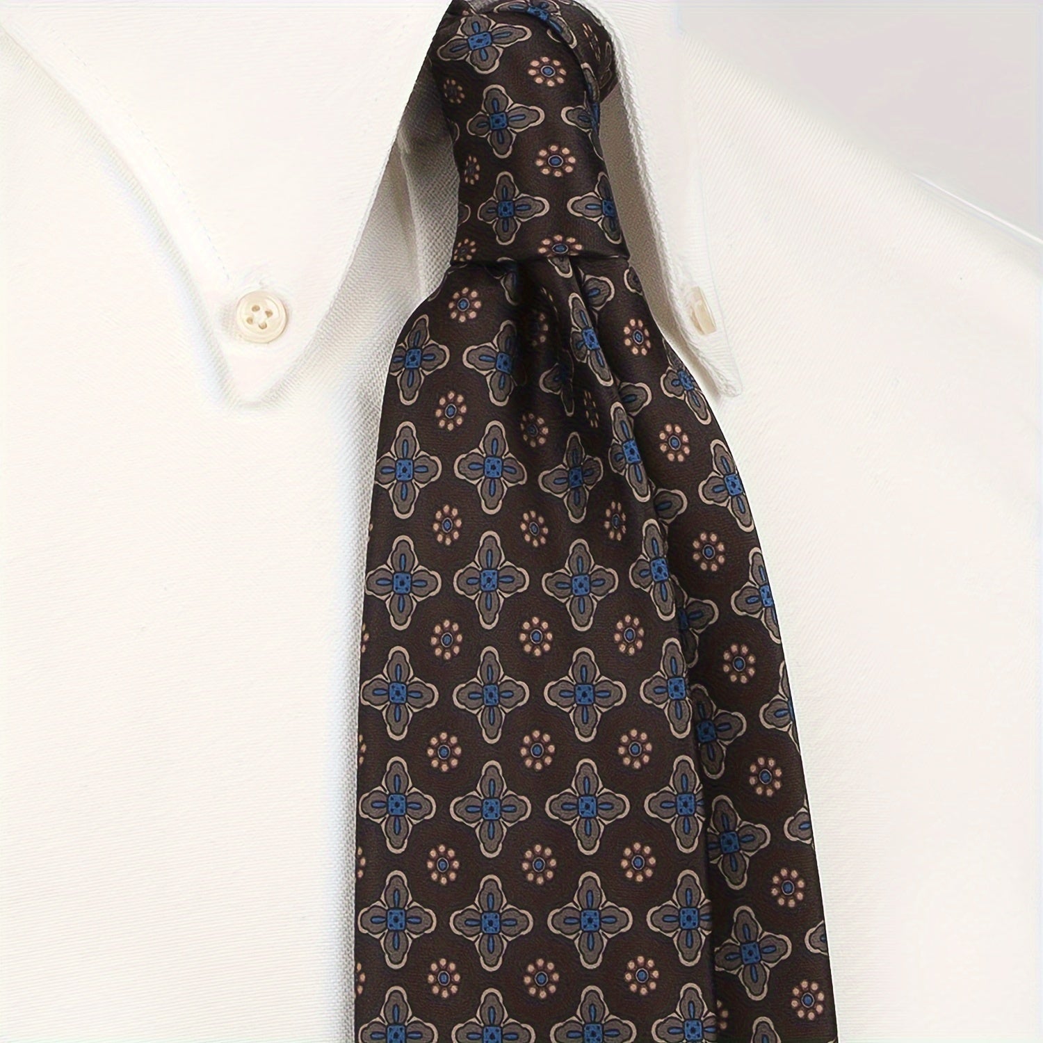 Men's Vintage Print Polyester Necktie with Abstract Geometric and Floral Pattern for Casual Street Style