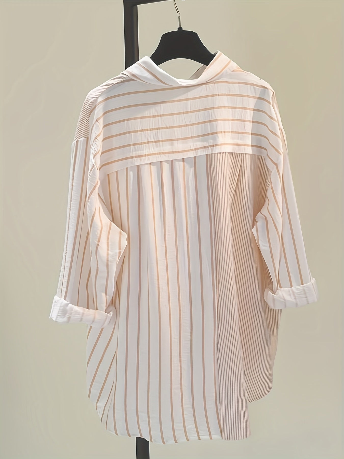 Plus Size Long Sleeve Striped Shirt Rayon Elegant Casual for Women