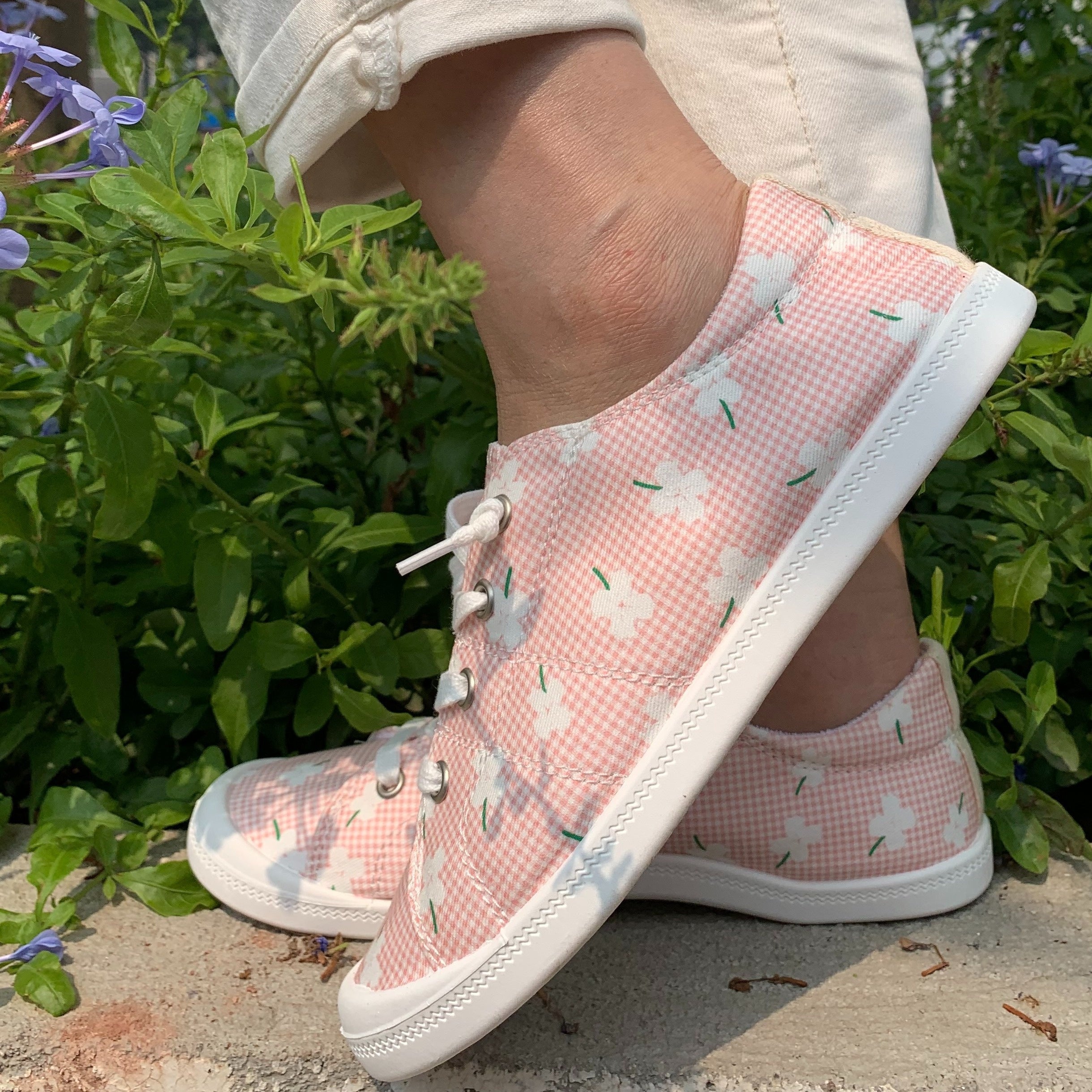 Women's Pink Floral Slip-On Sneakers - Soft Sole All-Season Casual Shoes