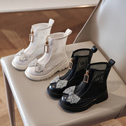 Girls Summer Mesh Boots with Openwork Design Bowknot and Round Toe