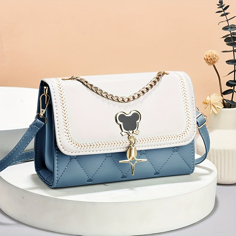Women's Embroidered Crossbody Bag with Chain Strap Water-Resistant PU