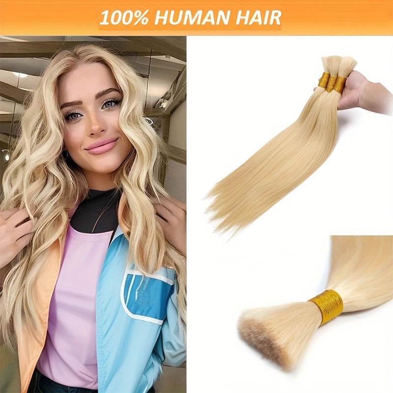 Women Blonde Human Hair Extensions 45-71cm Straight Weft Bulk 50g 100g