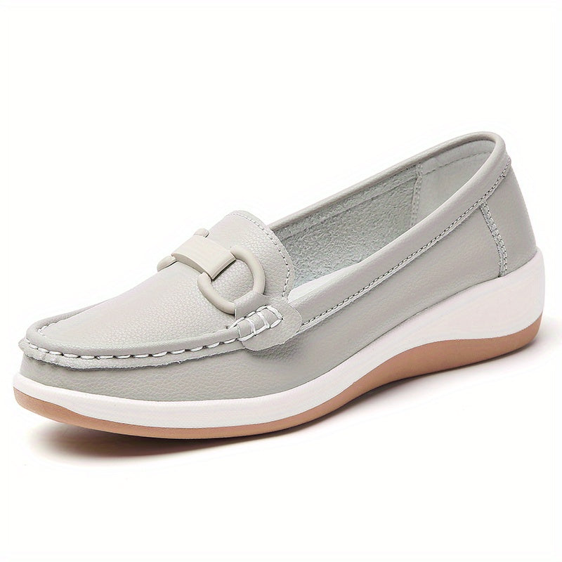 Women's Beige Slip-On Loafers Casual Flats Rounded Toe Low-Top Upper