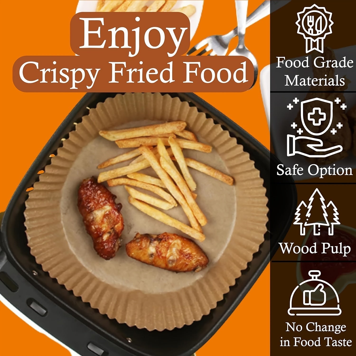 Square Air Fryer Paper Pads BPA-Free Waterproof Disposable Baking Accessories Pack of 50 100 250