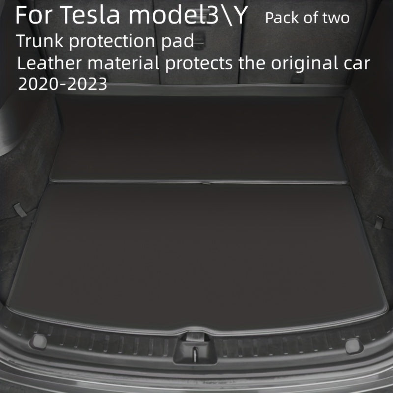 Car Trunk Protector Leather Mat for Tesla Model 3 Y Anti-Scratch Dust Guard 2pcs