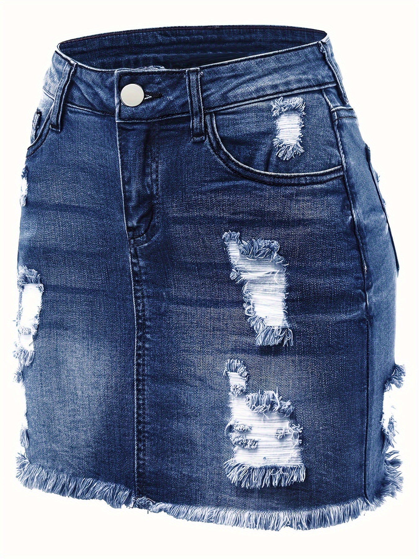 Women's Plus Size Denim Skirt High Rise Ripped Raw Trim Mini