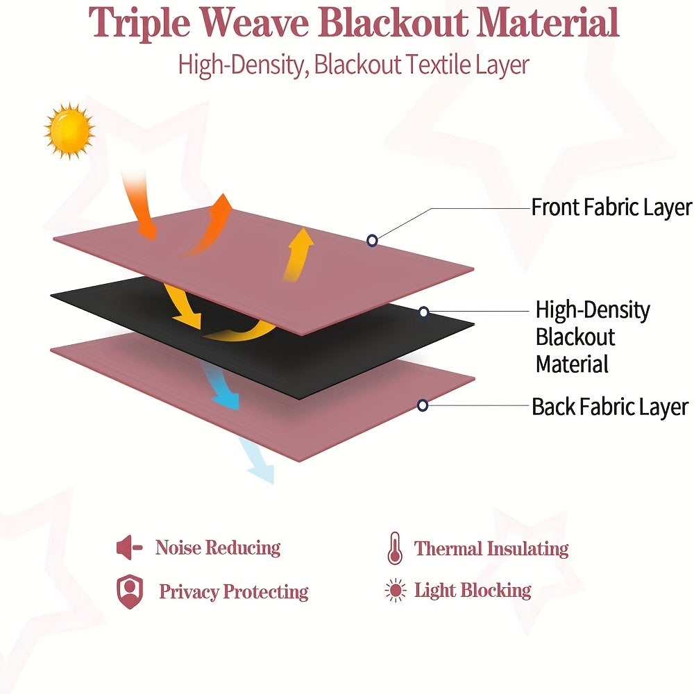 Blackout Curtains with Star Foil Print Thermal Insulated Room Darkening for Bedroom