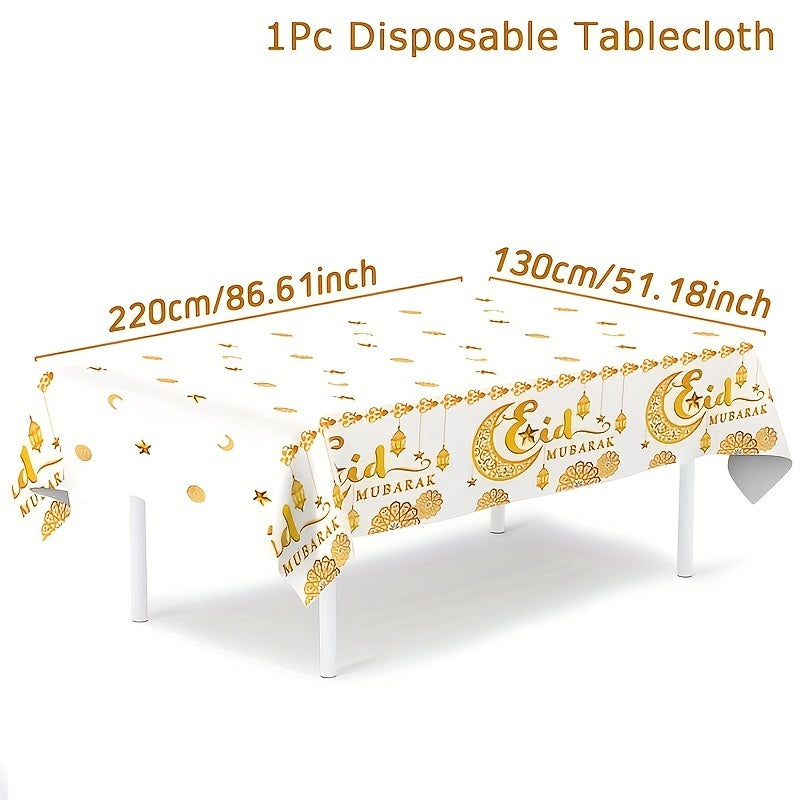 Elegante mantel de luna blanca y dorada desechable de plástico para Ramadán y celebraciones de Eid