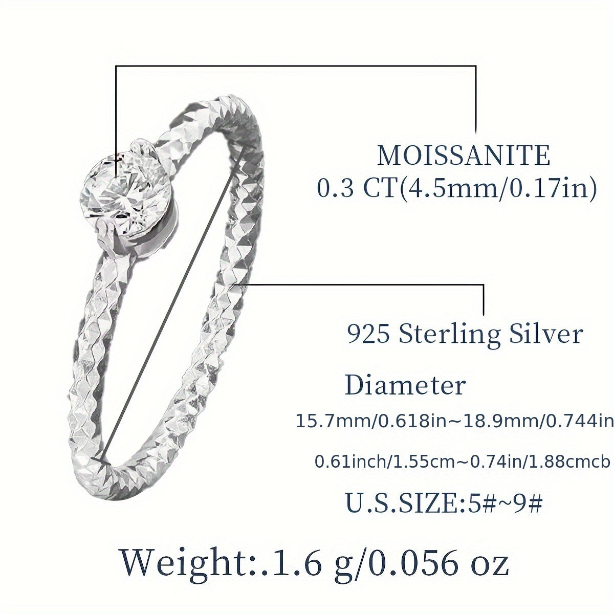 Обручальное кольцо из стерлингового серебра с моссанитом и дизайном «соты» с сертификатом