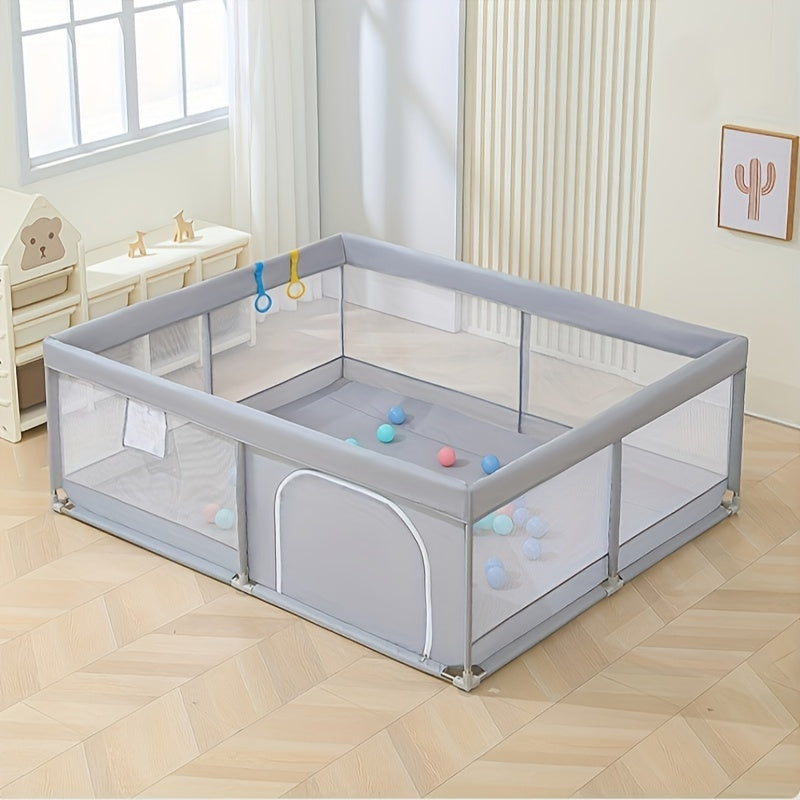 Kids Playpen 150x180cm with Safety Net and Zipper Includes 50 Play Balls and 4 Kid's Rings Indoor Outdoor