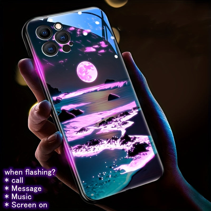 Luminous Smart Voice Control Phone Case for Samsung iPhone with Landscape Design and Tempered Glass