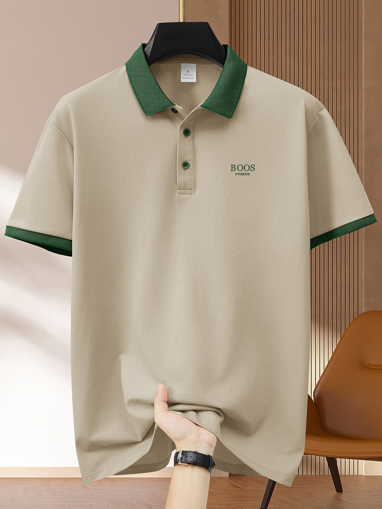 Men's Light Green Casual Polo Shirt Short Sleeve Polyester Golf Sports